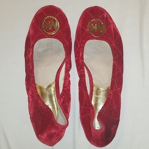 2/$35 Michael Kors Red Velvet Flats, Size 11